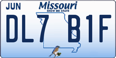 MO license plate DL7B1F