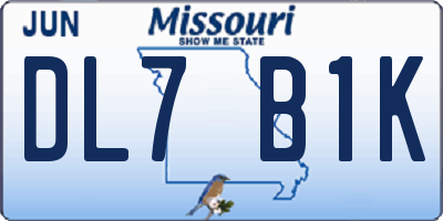 MO license plate DL7B1K