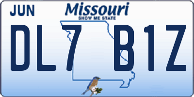 MO license plate DL7B1Z