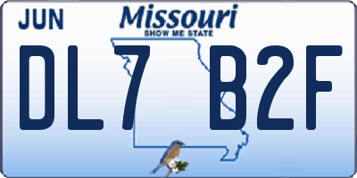 MO license plate DL7B2F