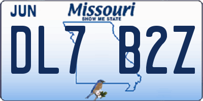 MO license plate DL7B2Z