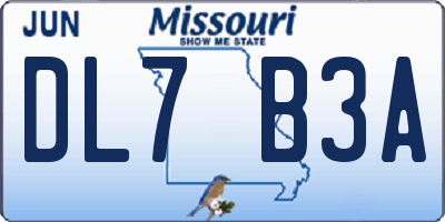 MO license plate DL7B3A