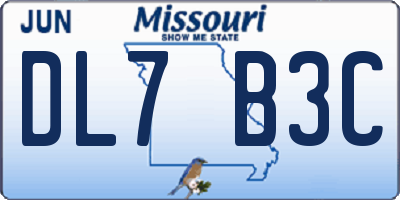 MO license plate DL7B3C
