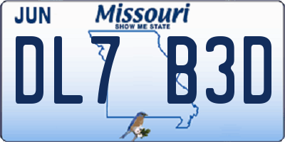 MO license plate DL7B3D