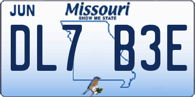MO license plate DL7B3E