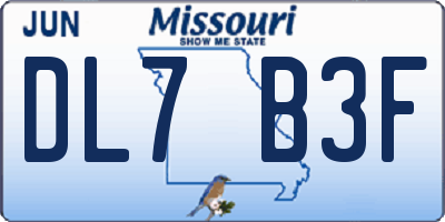 MO license plate DL7B3F