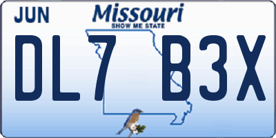 MO license plate DL7B3X