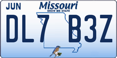 MO license plate DL7B3Z