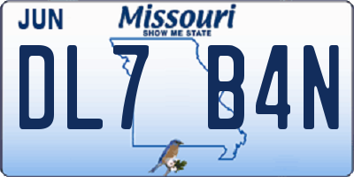 MO license plate DL7B4N