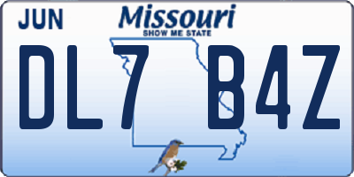 MO license plate DL7B4Z