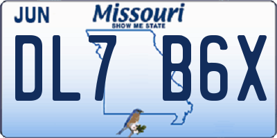 MO license plate DL7B6X