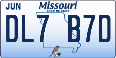 MO license plate DL7B7D