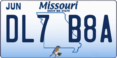 MO license plate DL7B8A