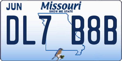MO license plate DL7B8B
