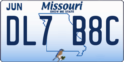 MO license plate DL7B8C