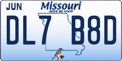 MO license plate DL7B8D