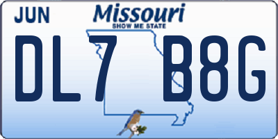 MO license plate DL7B8G