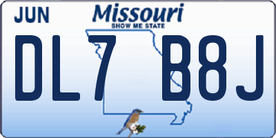 MO license plate DL7B8J