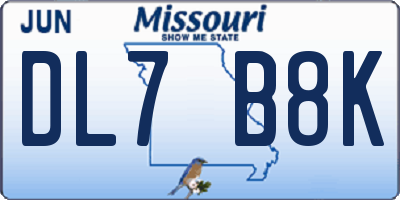 MO license plate DL7B8K