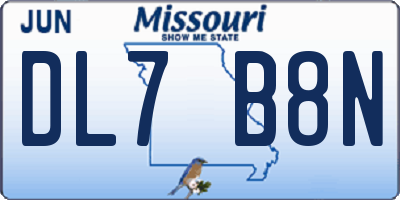 MO license plate DL7B8N