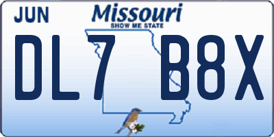 MO license plate DL7B8X