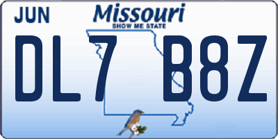 MO license plate DL7B8Z