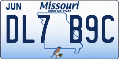 MO license plate DL7B9C