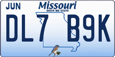 MO license plate DL7B9K