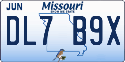MO license plate DL7B9X