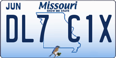 MO license plate DL7C1X