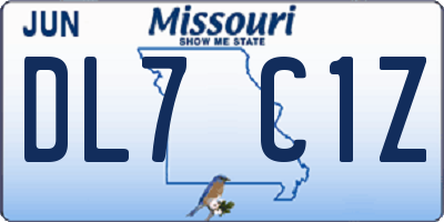 MO license plate DL7C1Z