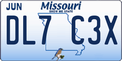 MO license plate DL7C3X