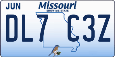 MO license plate DL7C3Z