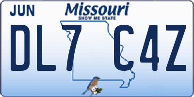 MO license plate DL7C4Z