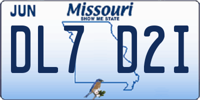 MO license plate DL7D2I