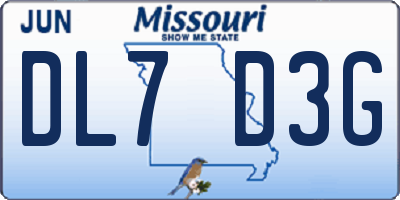 MO license plate DL7D3G