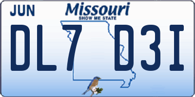 MO license plate DL7D3I
