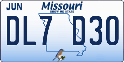 MO license plate DL7D3O