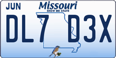 MO license plate DL7D3X