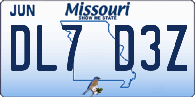 MO license plate DL7D3Z