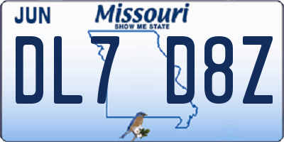 MO license plate DL7D8Z