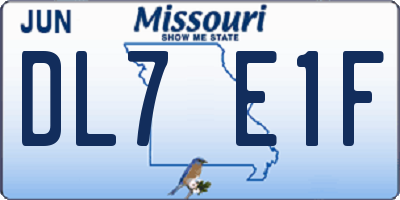 MO license plate DL7E1F