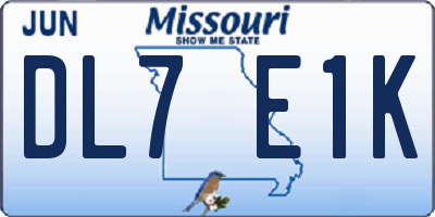 MO license plate DL7E1K