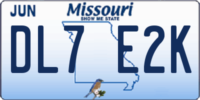 MO license plate DL7E2K