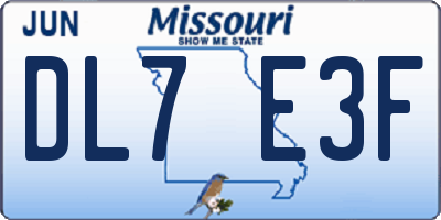 MO license plate DL7E3F