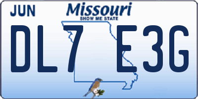 MO license plate DL7E3G