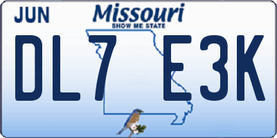 MO license plate DL7E3K