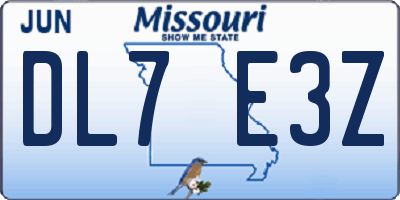 MO license plate DL7E3Z