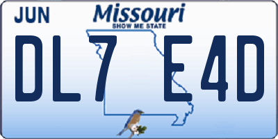 MO license plate DL7E4D