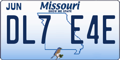 MO license plate DL7E4E
